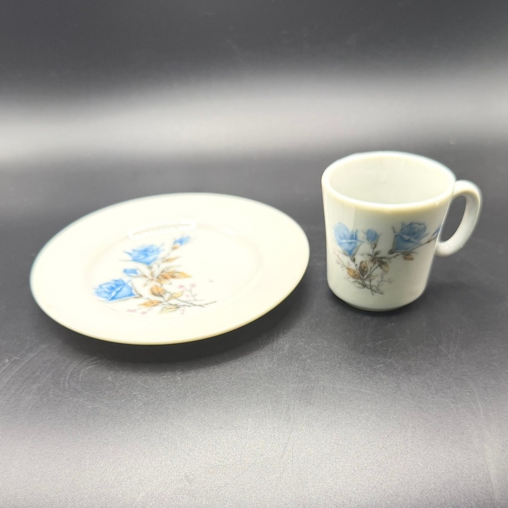 Made‎ in Japan Miniature Tea Set Kids White Blue Rose Floral Excellent Vintage